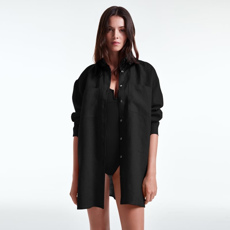 bluemint ELODIE BLACK Long Sleeve Linen Cover-Up