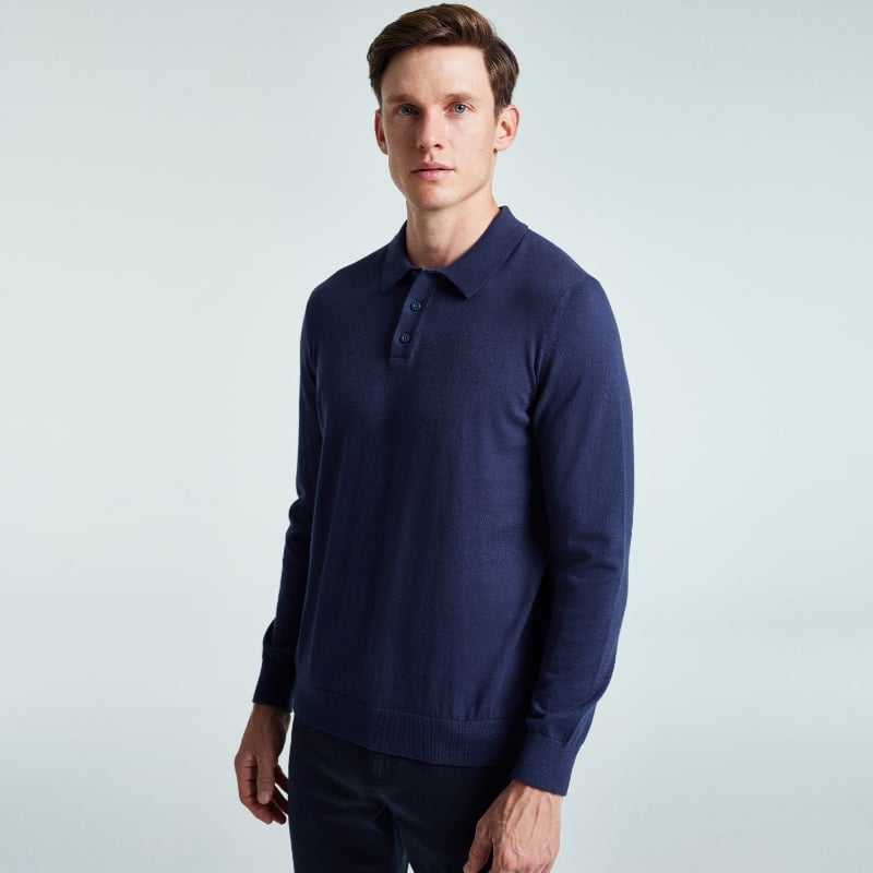 Bluemint LEWIS INDIGO Long Sleeve Knit Polo Shirt