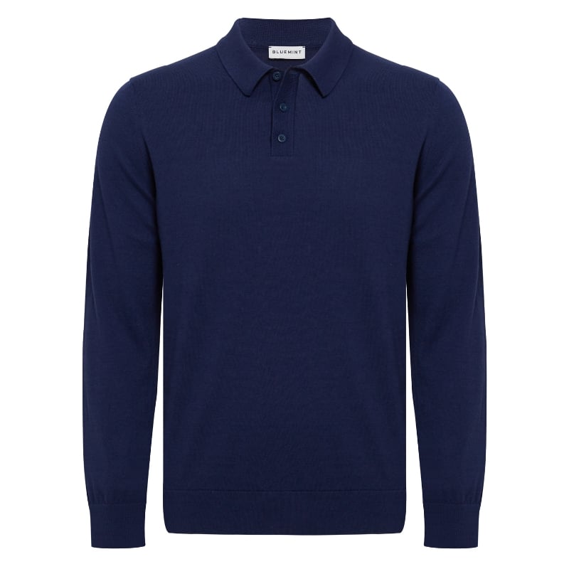 bluemint LEWIS INDIGO Long Sleeve Knit Polo Shirt