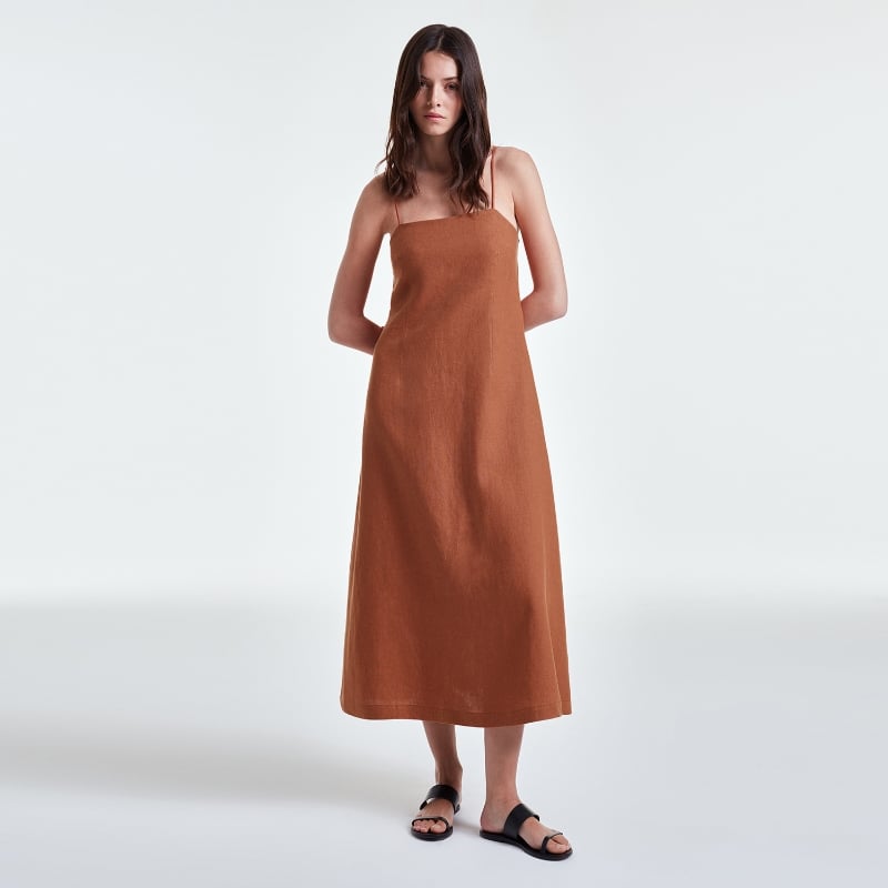 bluemint LIA TOFFEE Fluid Linen Dress