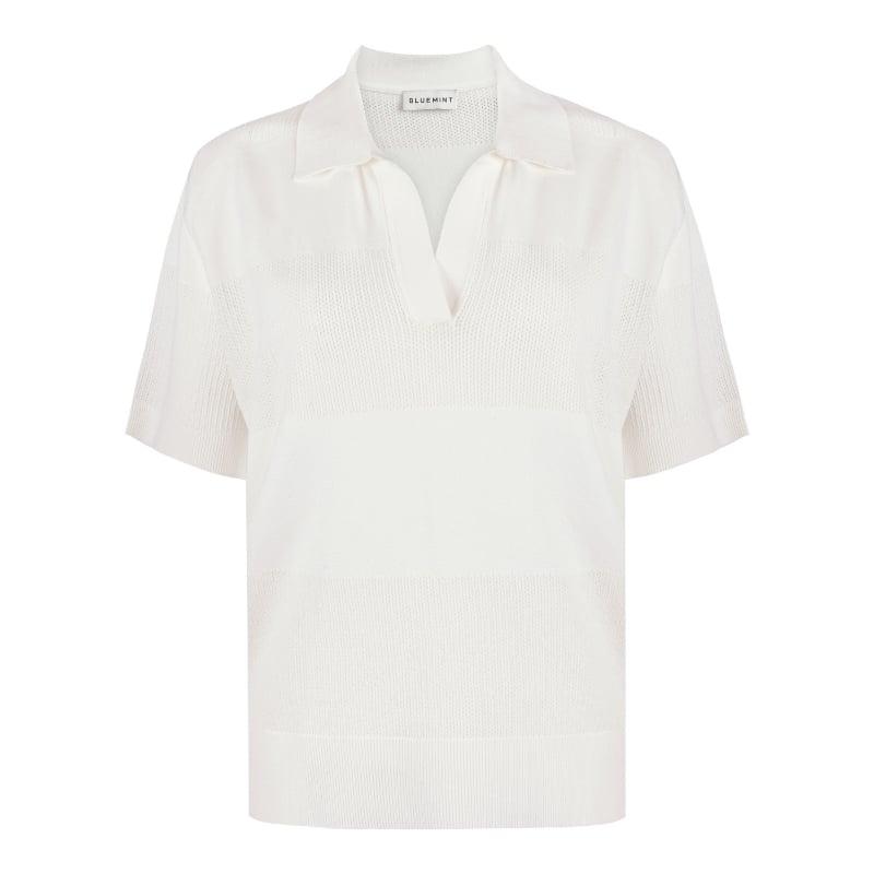 Bluemint LUISA WHITE Striped Open-knit Polo Shirt