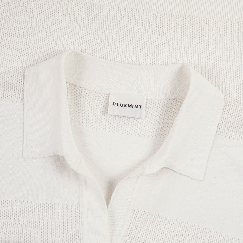 Bluemint LUISA WHITE Striped Open-knit Polo Shirt