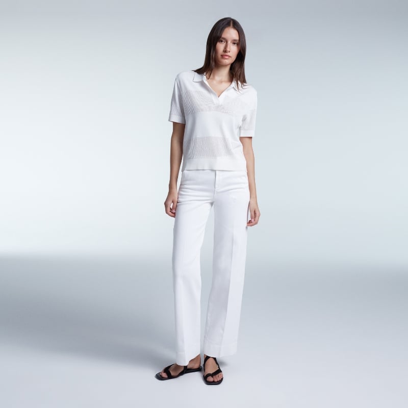 Bluemint LUISA WHITE Striped Open-knit Polo Shirt