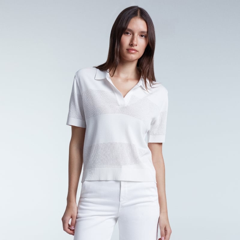 bluemint LUISA WHITE Striped Open-knit Polo Shirt