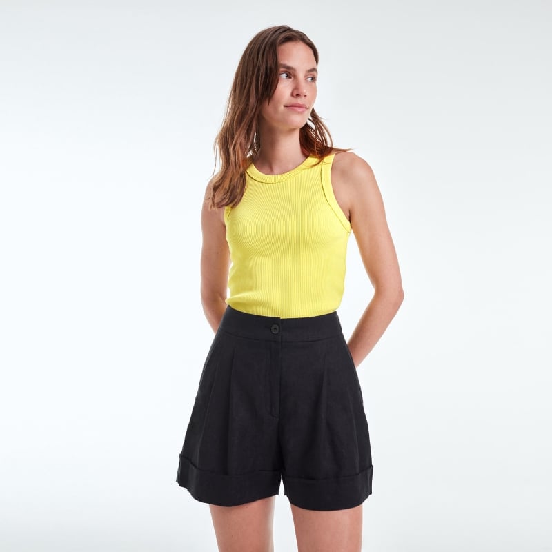 bluemint ROMY BLACK Pleated Linen Shorts