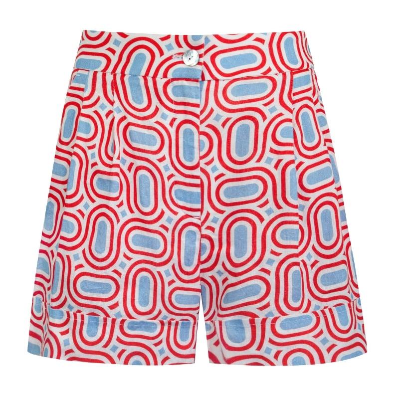 Bluemint ROMY RED DIAMOND Pleated Linen Shorts