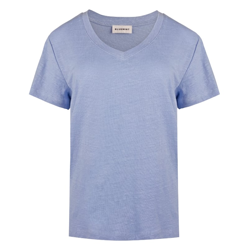 Bluemint RORY CHAMBRAY BLUE V-Neck Linen T-Shirt