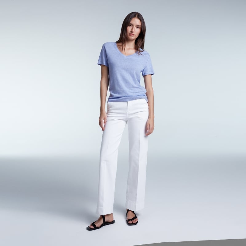 Bluemint RORY CHAMBRAY BLUE V-Neck Linen T-Shirt