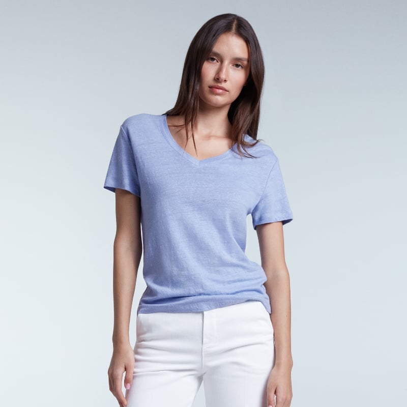 bluemint RORY CHAMBRAY BLUE V-Neck Linen T-Shirt