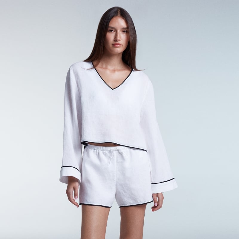 Bluemint ZIA WHITE Piped Linen Shorts