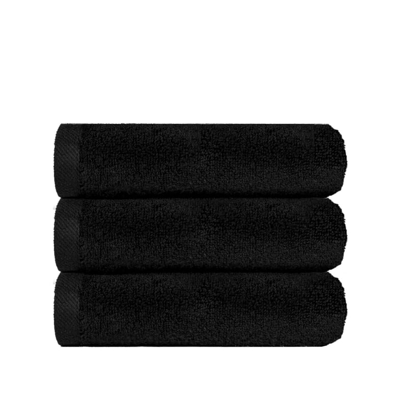 bluemint BM HAND TOWEL SET BLACK Set of Three Cotton-Terry Hand Towels