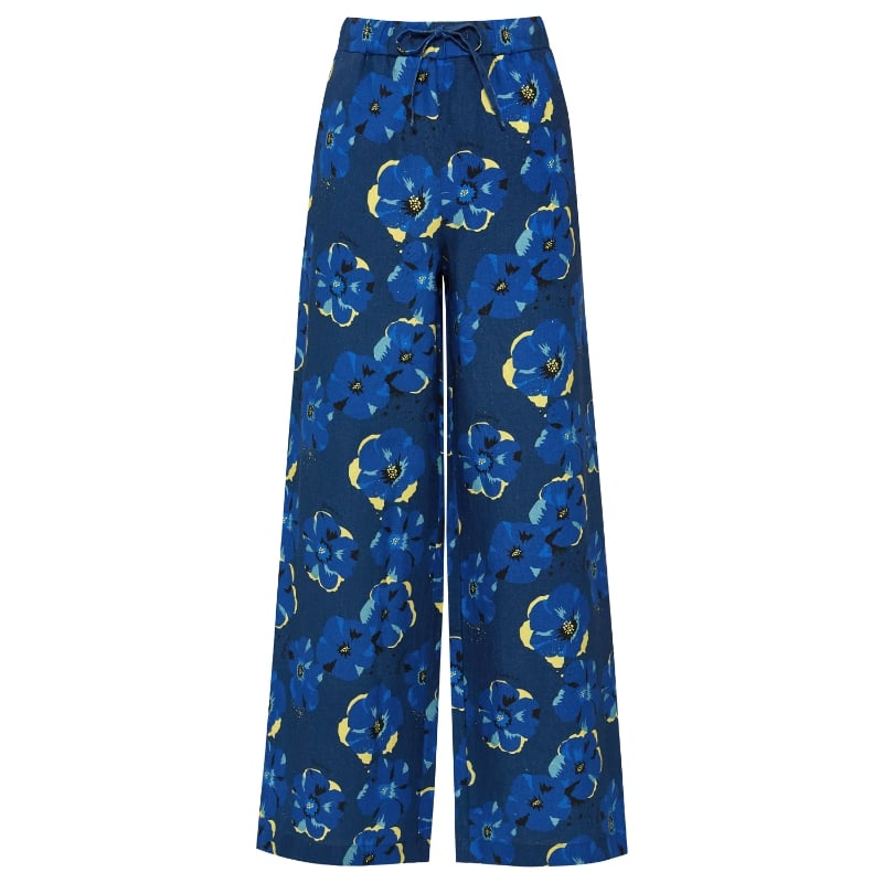 Bluemint DAISY NAVY MOON FLOWER Wide-Leg Linen Trousers