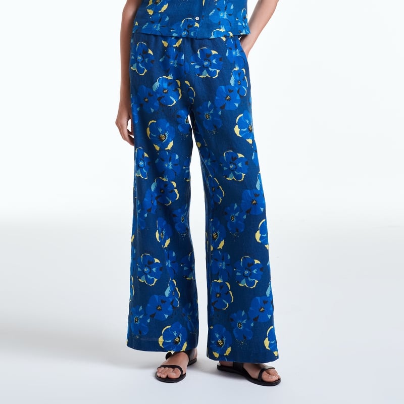 bluemint DAISY NAVY MOON FLOWER Wide-Leg Linen Trousers