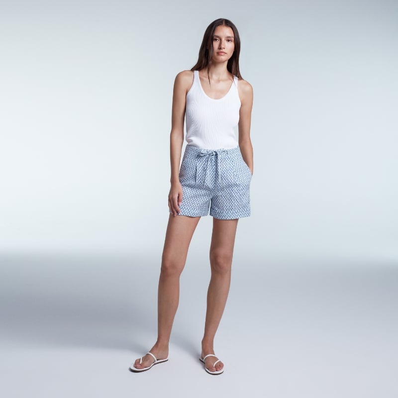 Bluemint EDITH BLUEBERRY Printed Linen Pleated Shorts