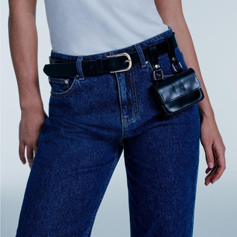 Bluemint FRANCES BLACK Leather Belt With Detachable Pouch