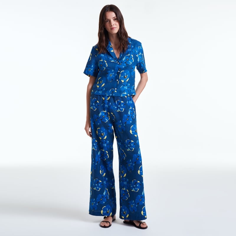 Bluemint ISLA NAVY MOON FLOWER Camp-Collar Linen Shirt