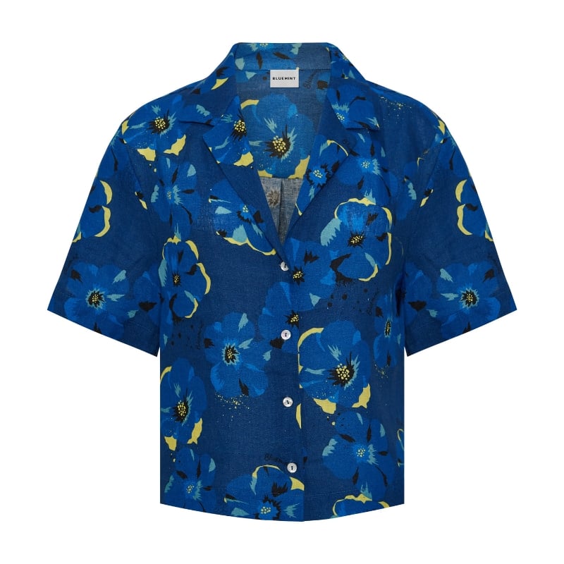Bluemint ISLA NAVY MOON FLOWER Camp-Collar Linen Shirt