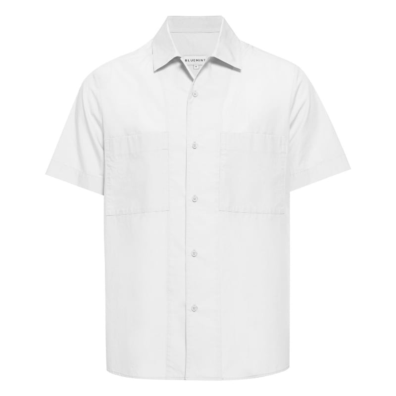 bluemint JOSEPH WHITE Short-Sleeve Cotton Shirt with Chest Pockets