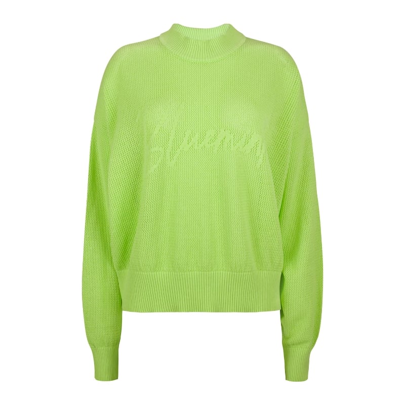 Bluemint JOYSE NEON GREEN Open-Knit Sweater With Logo Detail