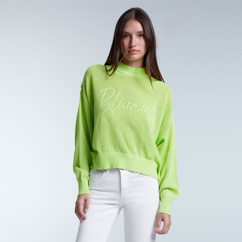 bluemint JOYSE NEON GREEN Open-Knit Sweater with Logo Detail