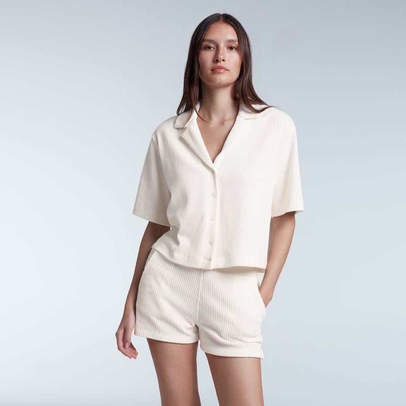 bluemint LAURA ECRU Corduroy Jersey Camp-Collar Shirt