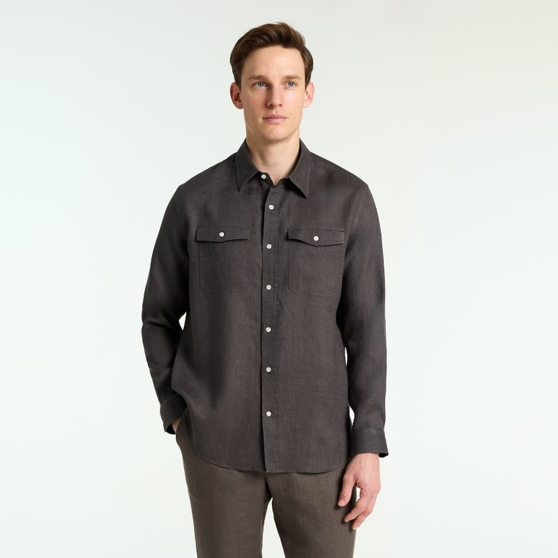 Bluemint LAWRENCE TRUFFLE Linen Shirt With Flap Pockets