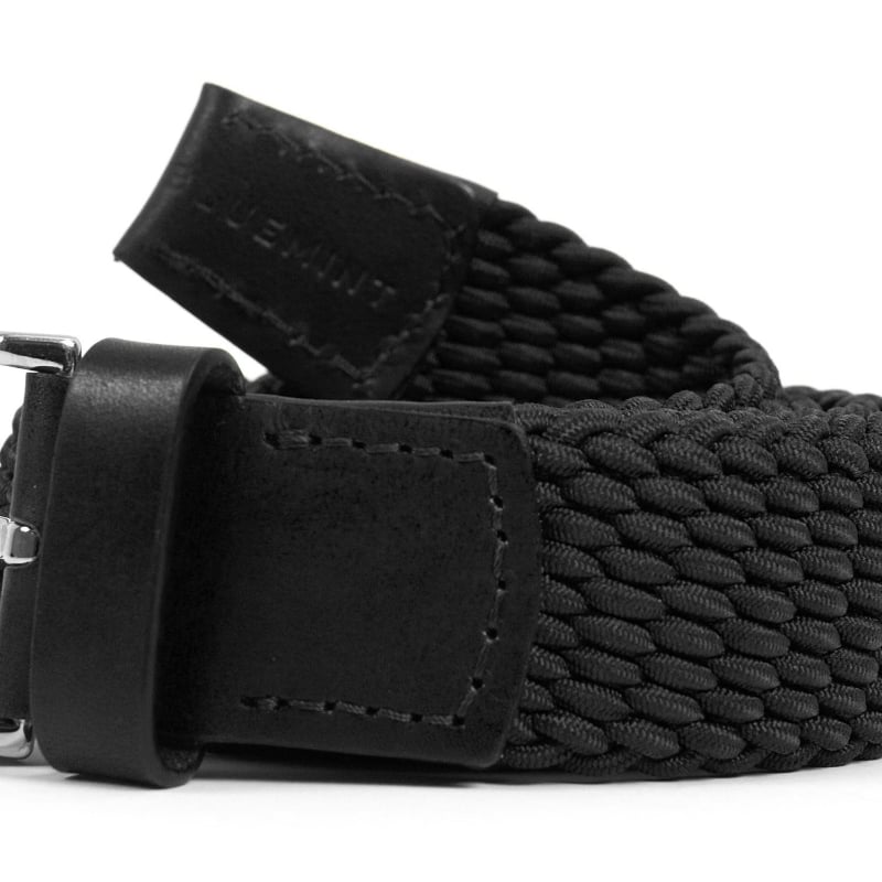 Bluemint LEE BLACK Leather-Trimmed Woven Elastic Belt