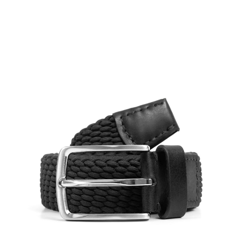 bluemint LEE BLACK Leather-Trimmed Woven Elastic Belt