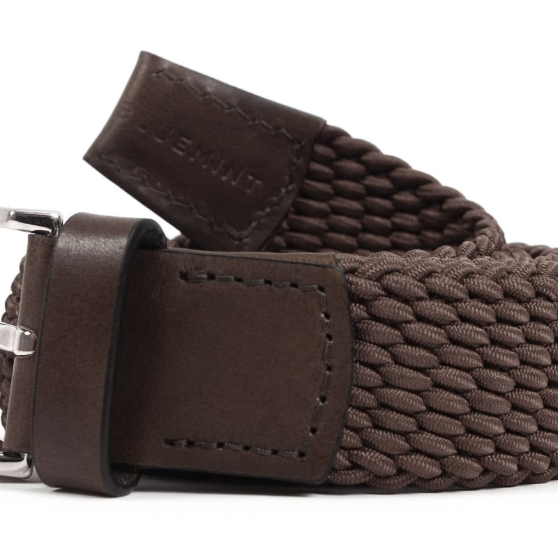 Bluemint LEE BROWN Leather-Trimmed Woven Elastic Belt