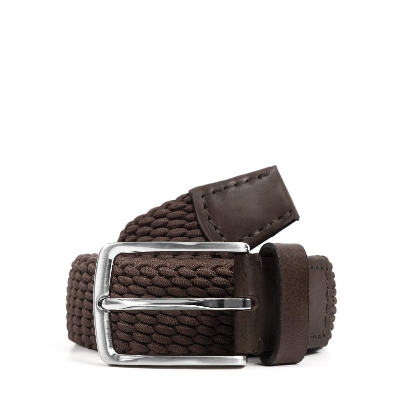 bluemint LEE BROWN Leather-Trimmed Woven Elastic Belt