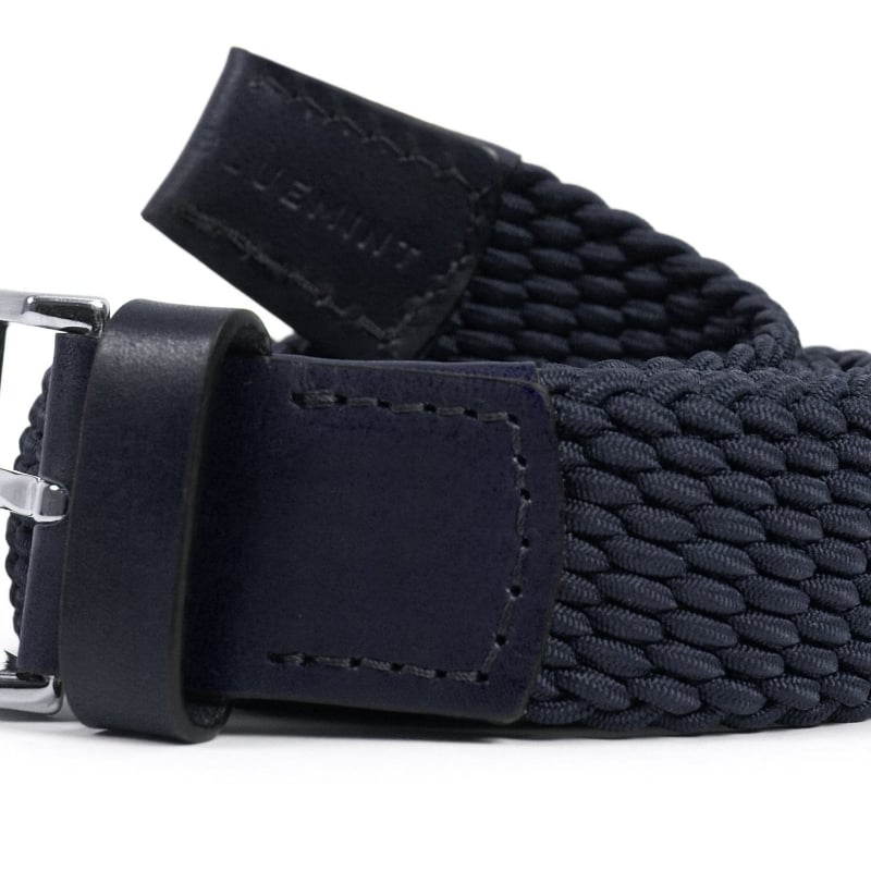 Bluemint LEE DARK NAVY Leather-Trimmed Woven Elastic Belt