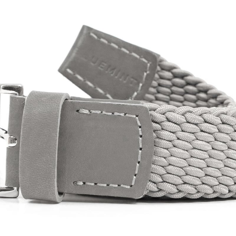 Bluemint LEE LIGHT GREY Leather-Trimmed Woven Elastic Belt