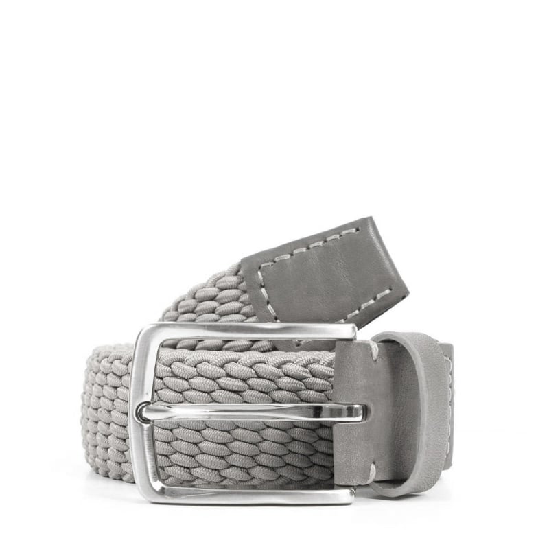 bluemint LEE LIGHT GREY Leather-Trimmed Woven Elastic Belt