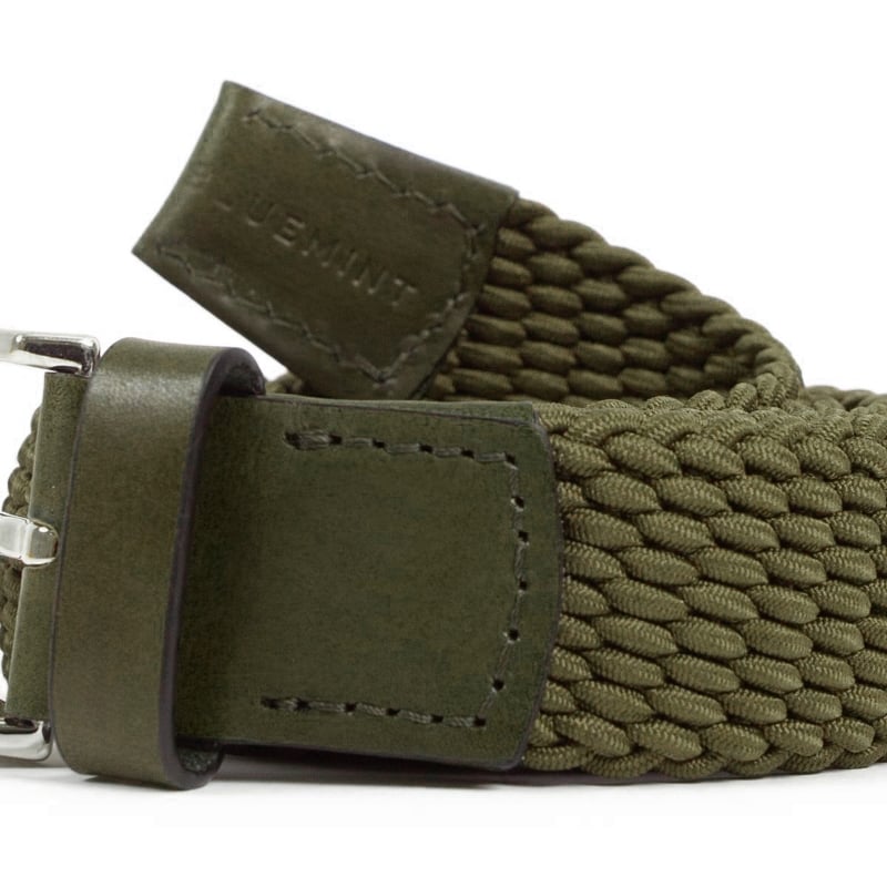 Bluemint LEE OLIVE Leather-Trimmed Woven Elastic Belt