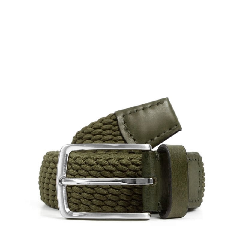 bluemint LEE OLIVE Leather-Trimmed Woven Elastic Belt