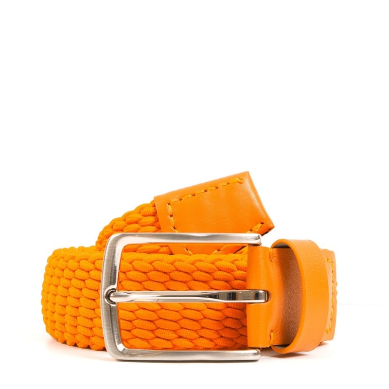 bluemint LEE ORANGE Leather-Trimmed Woven Elastic Belt