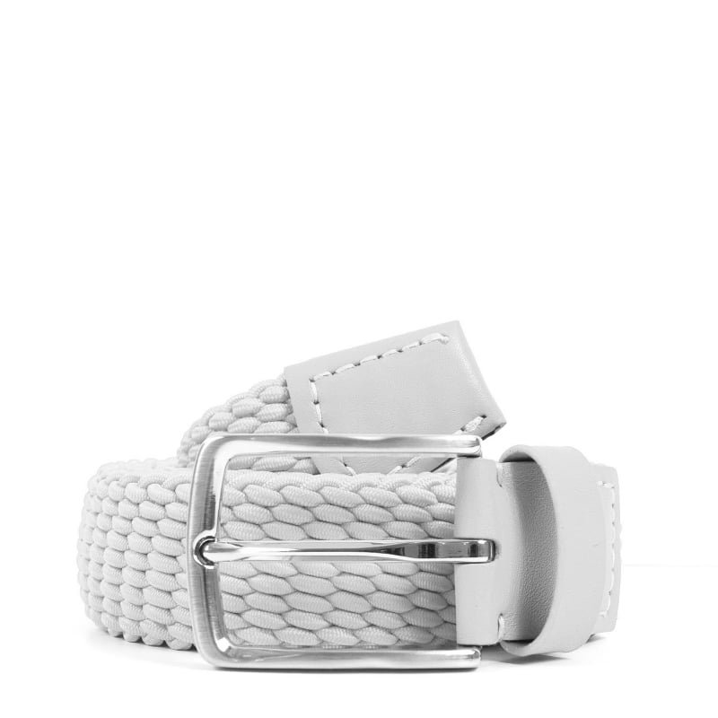 bluemint LEE WHITE Leather-Trimmed Woven Elastic Belt