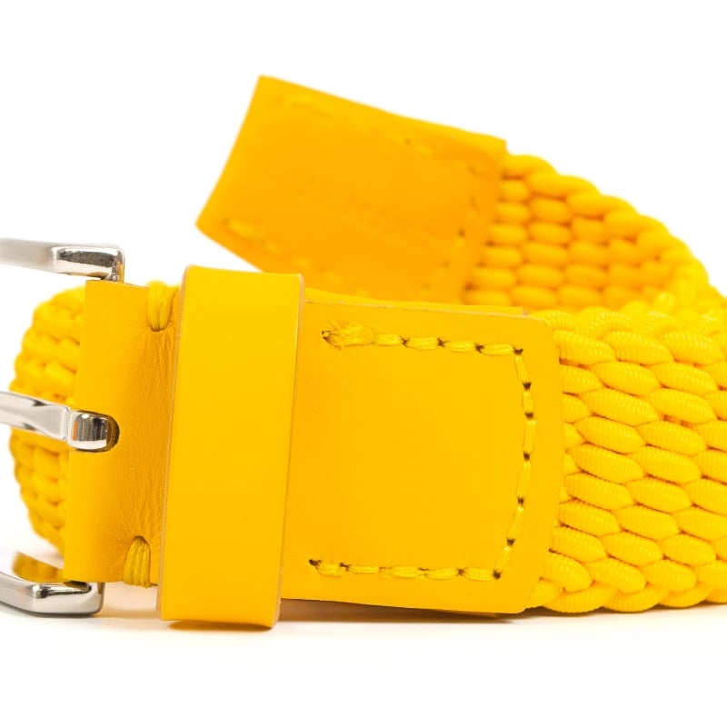 Bluemint LEE YELLOW Leather-Trimmed Woven Elastic Belt