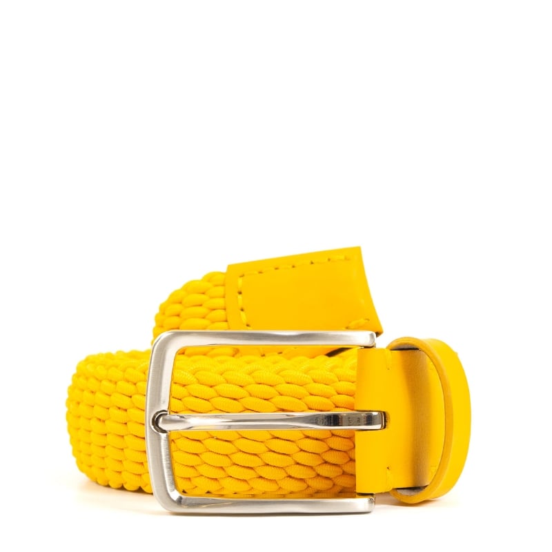 bluemint LEE YELLOW Leather-Trimmed Woven Elastic Belt