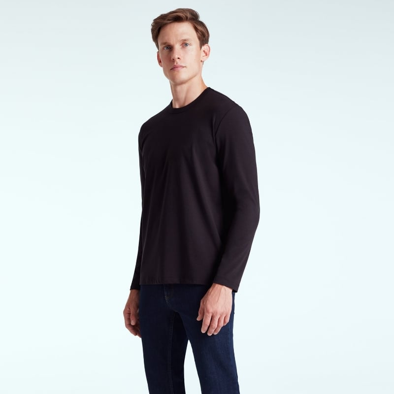 Bluemint LEONG BLACK Long Sleeve Cotton Blend T-Shirt