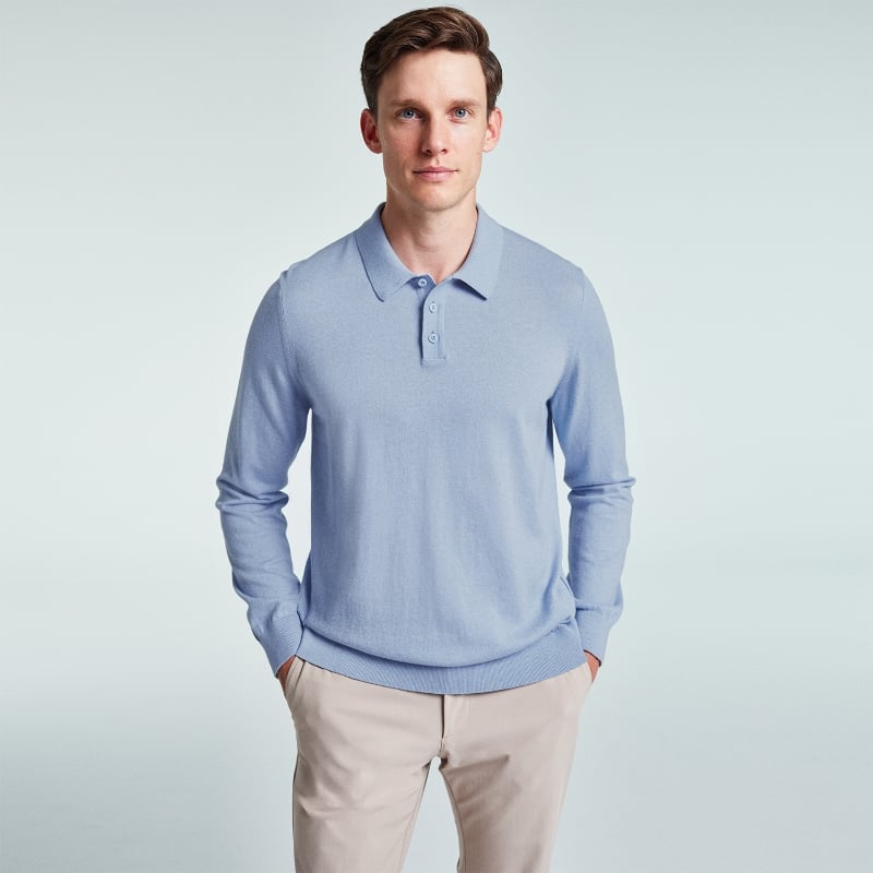 Bluemint LEWIS AQUAMARINE Long Sleeve Knit Polo Shirt