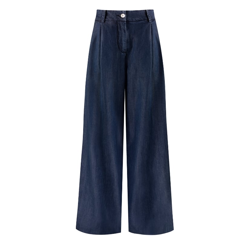 Bluemint LIONEL INDIGO Pleated Tencel Wide-Leg Trousers