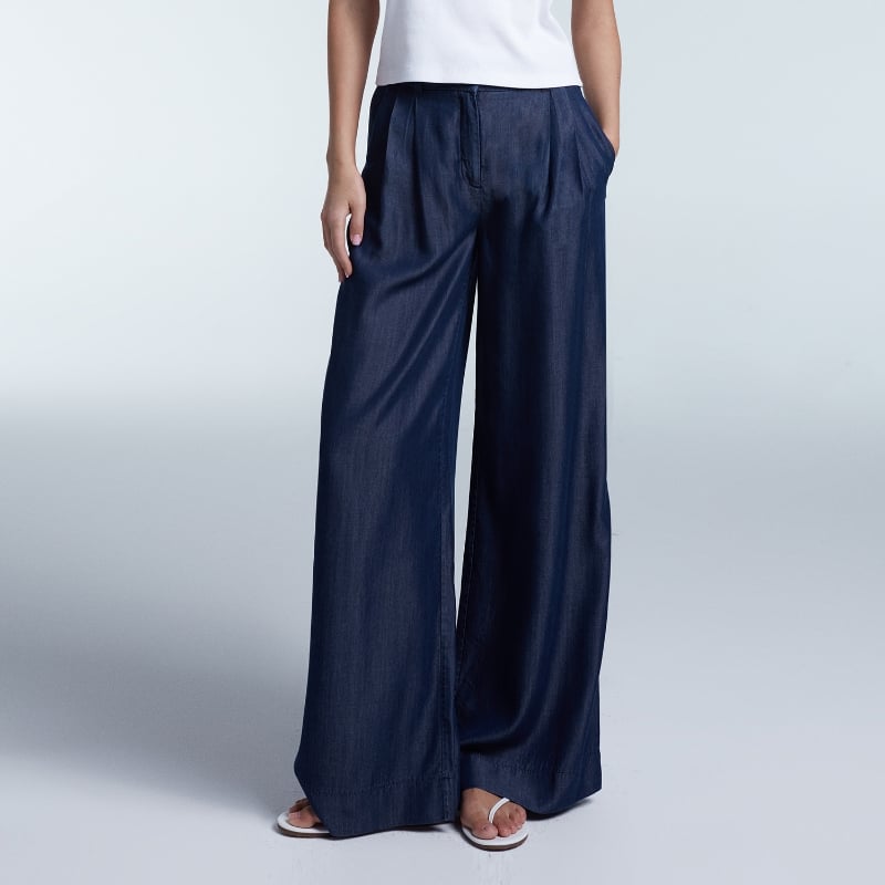 bluemint LIONEL INDIGO Pleated Tencel Wide-Leg Trousers