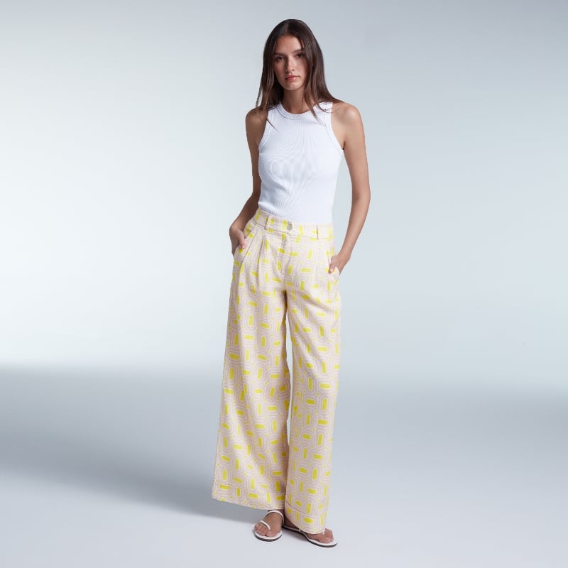 Bluemint LIVIA PINK DIAMOND Pleated Linen Wide-Leg Trousers