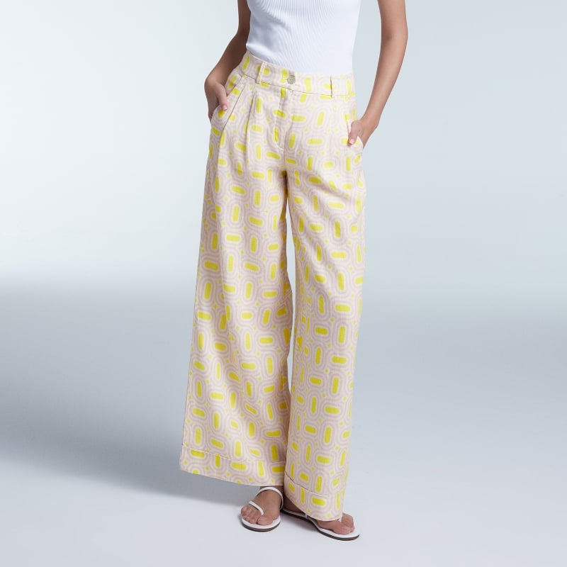 bluemint LIVIA PINK DIAMOND Pleated Linen Wide-Leg Trousers