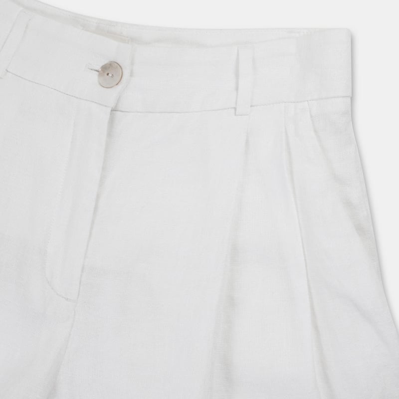 Bluemint LIVIA WHITE Pleated Linen Wide-Leg Trousers