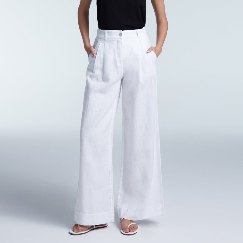bluemint LIVIA WHITE Pleated Linen Wide-Leg Trousers