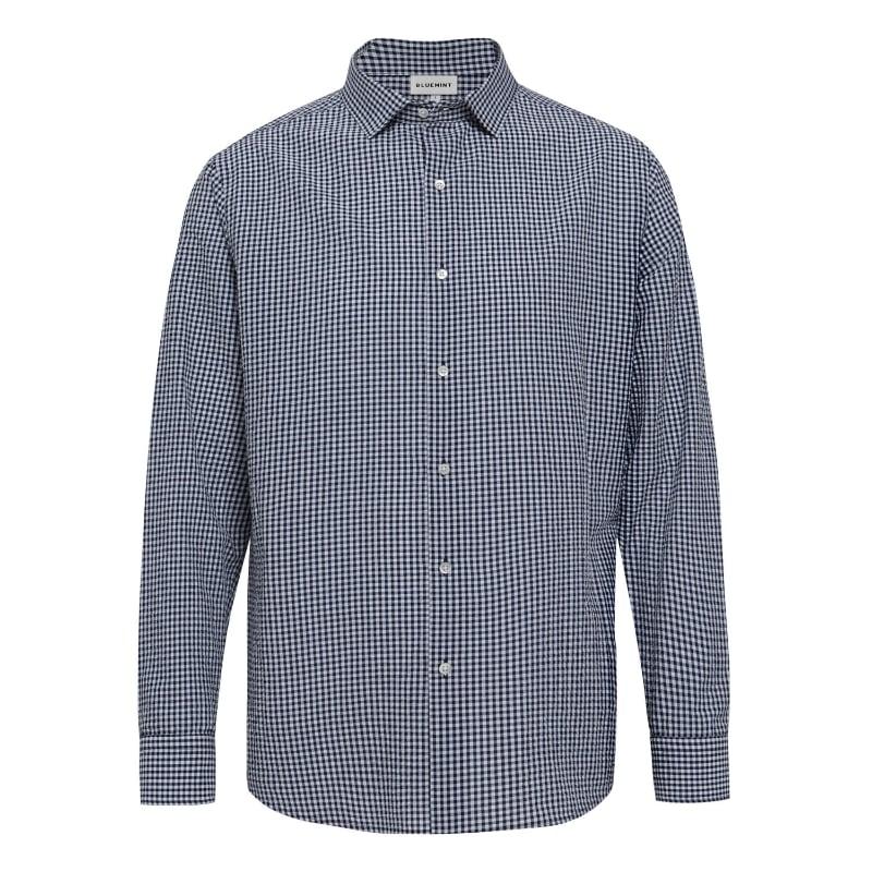 bluemint LUCA CRINCKLED BLUE CHECKED Crinkled Cotton Shirt