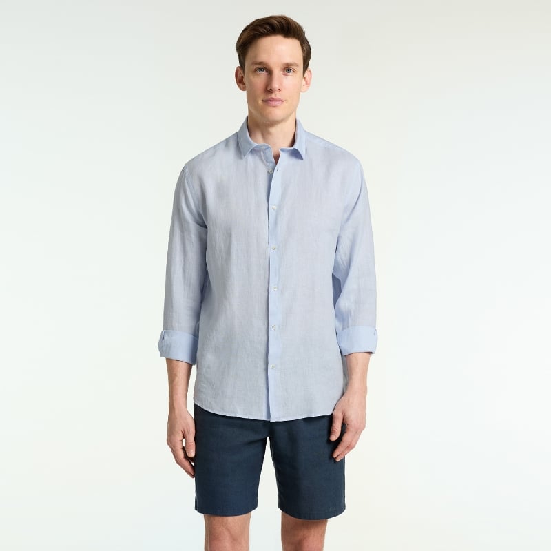 Bluemint LUCA LIGHT SKY Custom Fit Linen Shirt With Kent Collar