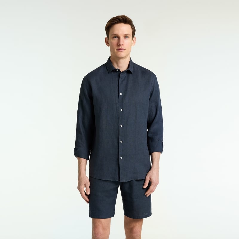 Bluemint LUCA MIDNIGHT Custom Fit Linen Shirt With Kent Collar